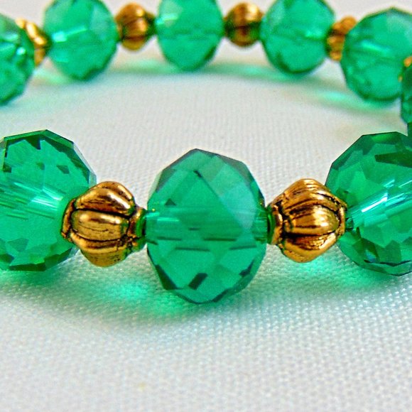 Green Teal Large Crystal Stretch Bracelet - Picture 2 of 3